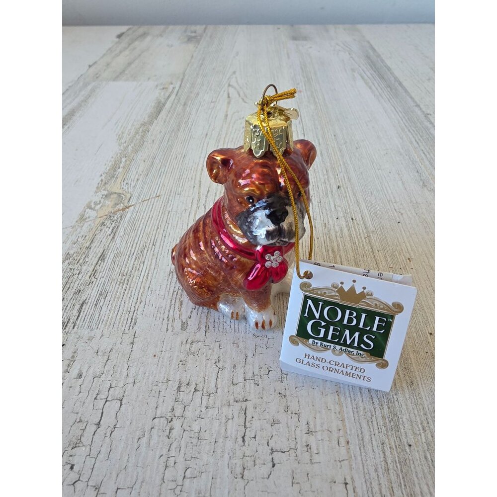 Kurt Adler bulldog Noble gems‎ glass ornament Xmas dog tree puppy glitter